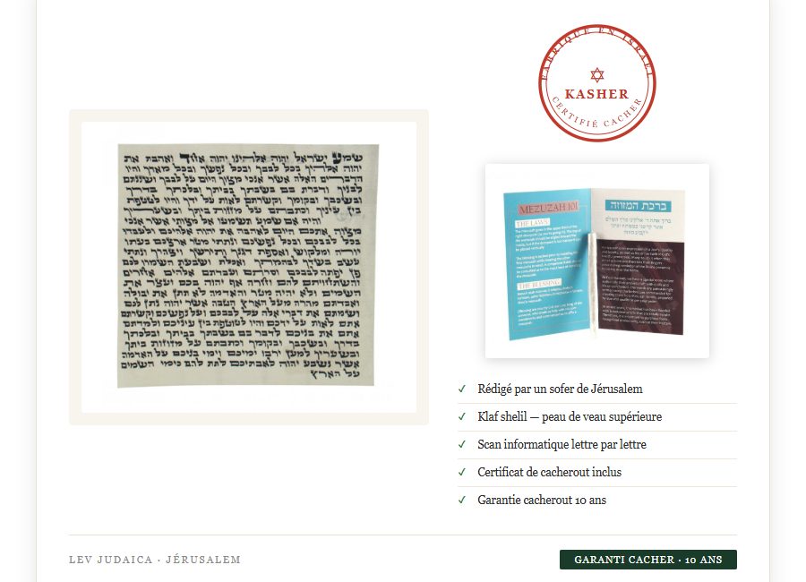 Parchemin mezouza séfarade avec certificat cacherout inclus - sofer Jérusalem klaf shelil